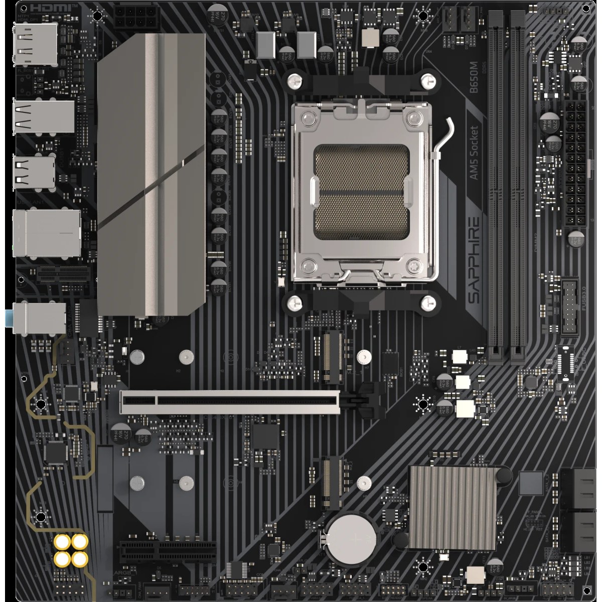 Материнская плата Sapphire B650M-E B650, AM5, 2*DDR5, 1*PCIEx16, 1*PCIEx4, 2*M.2, 4*USB3.2Gen1, 10*USB2.0, 4*SATA3.0, 2.5G, DP, HDMI, M-ATX, RTL