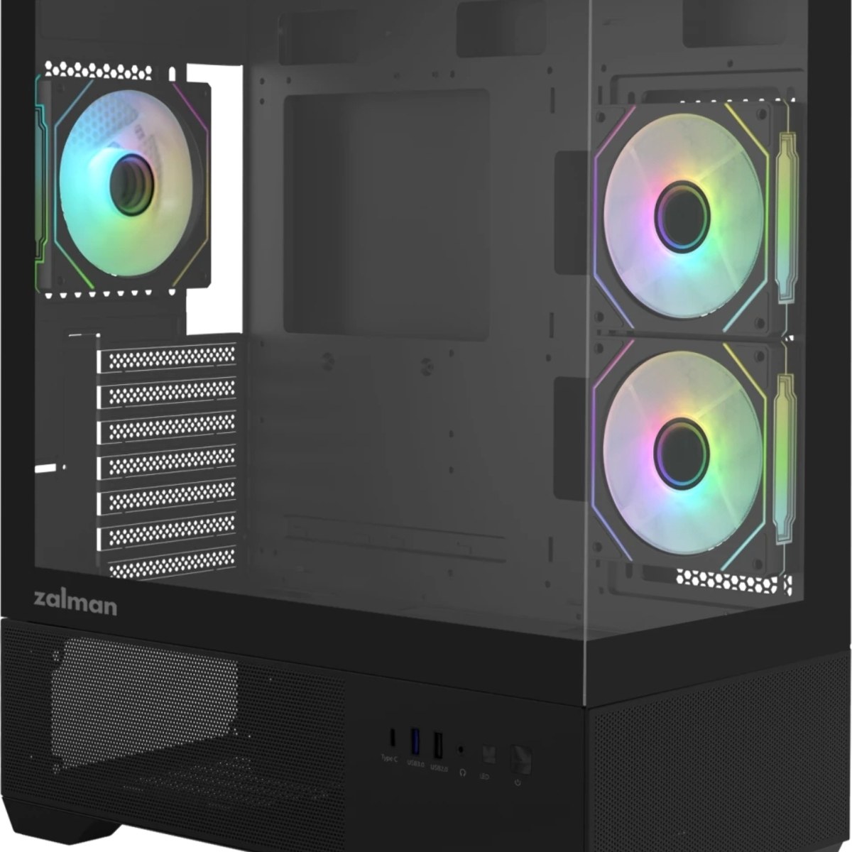 Компьютерный корпус ZALMAN CHRONIX V2, ATX, BLACK, WINDOW, 1xCombo (3.5’’ or 2.5’’), 1x3.5’’HDD, 2x2.5’’SSD, 1xUSB2.0, 1xUSB3.0, 1xUSB Type-C, SIDE 2x120мм ARGB, REAR 1x120мм ARGB