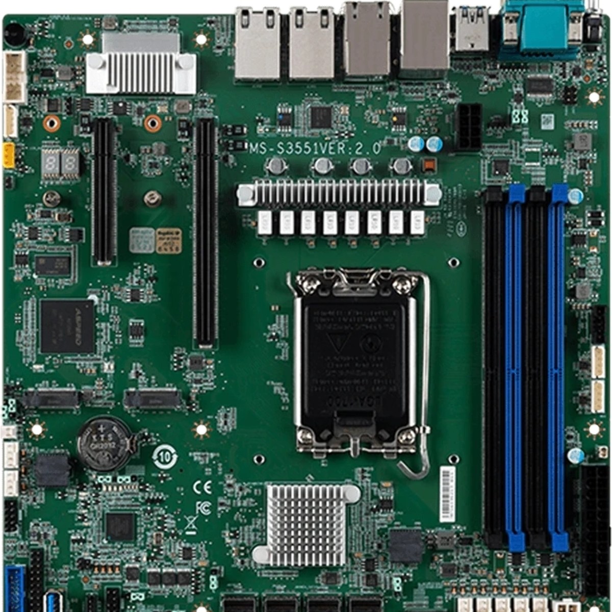 Серверная материнская плата MSI D1500-D1500GB4N-10G-HE, встроенный процессор Intel Xeon D-1500 (SoC), 4xDDR4 ECC RDIMM (до 128 ГБ), 4xSATA 6Gb/s, 4x1Gb LAN (Intel i350), 2x10Gb LAN (SFP+), 2xPCIe 3.0 x8, 1xM.2, 2xUSB-A 3.0, 2xUSB-A 2.0, 1xVGA, 1xCOM, IPMI 2.0, Mini-ITX