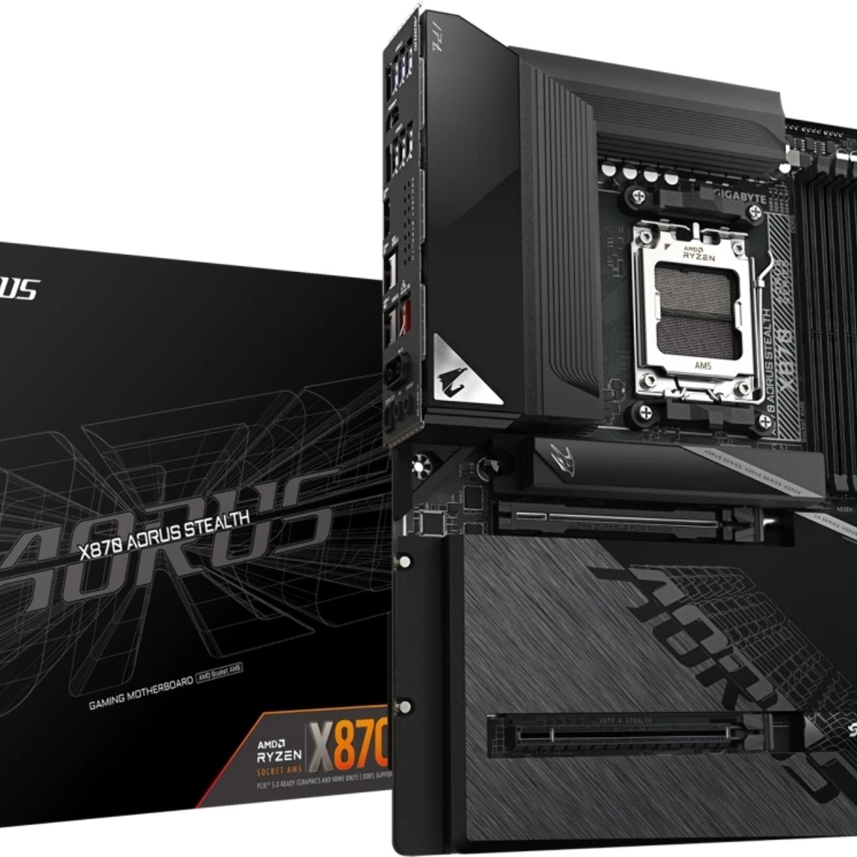 Материнская плата Gigabyte X870 AORUS STEALTH, AM5, AMD X870, 4xDDR5, 2xSATA, 4xM.2, 1xPCIe 5.0 x16, 1xPCIe 4.0 x16, 1xHDMI, 1x5Gb LAN, Wi-Fi 7, Bluetooth 5.4, 2xUSB-C 40Gbps (USB4), 1xUSB-C 10Gbps, 4xUSB-A 10Gbps, 4xUSB-A 5Gbps, 4xUSB-A 2.0, 3x3.5 мм + S/PDIF оптический, 7.1, ATX