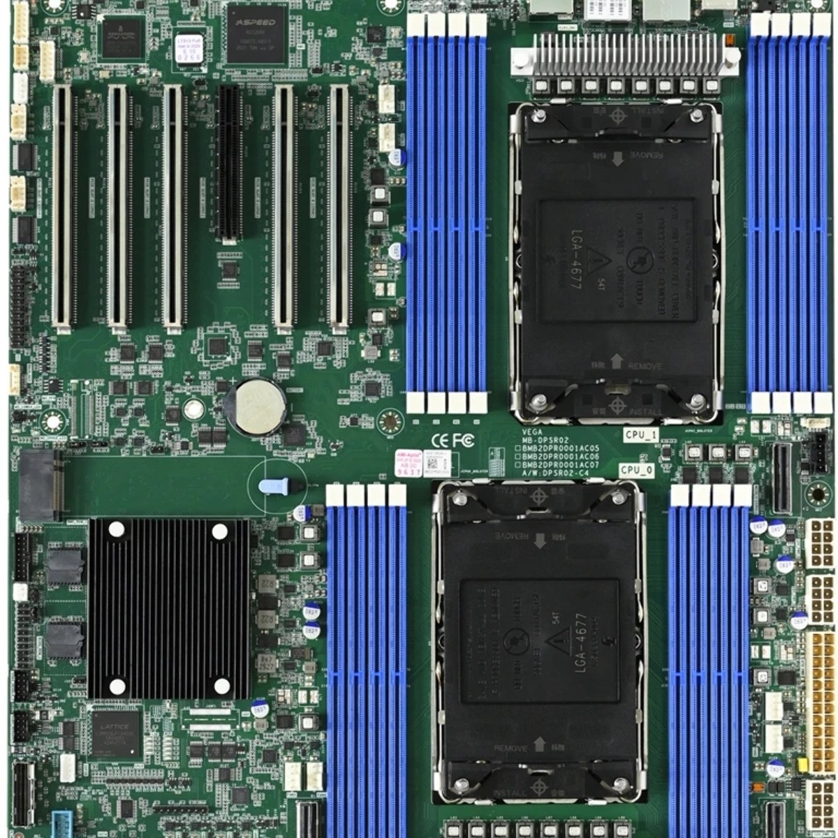 Серверная материнская плата AIC Vega MB, 2xLGA4677, Intel C741, 16xDDR5, 2xSATA, 2xM.2, 5xPCIe 5.0 x16, 1xVGA, 2x1Gb LAN, IPMI, 2xUSB-A 5Gbps, EATX