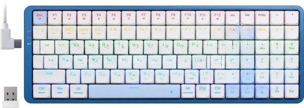 Клавиатура Redragon Eva Pro гибридная, USB Type-A, Bluetooth, радиоканал, белый/синий
