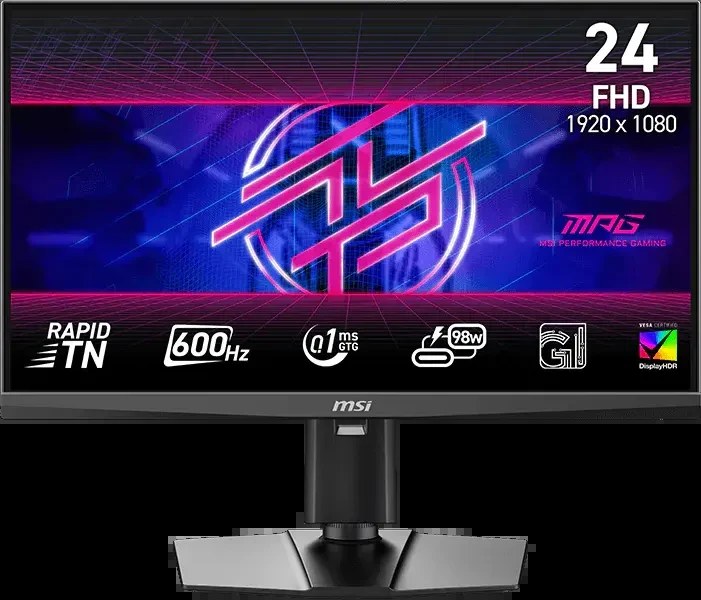 Монитор 24" MSI MPG 242R X60N TN FHD, 600 Гц, 0.1 мс (GtG), 16:9, 500 кд/м², HDMI 2.1 x2, DP 1.4a, USB-C (98 Вт PD), DisplayHDR 400, Adaptive-Sync, RGB-подсветка, черный