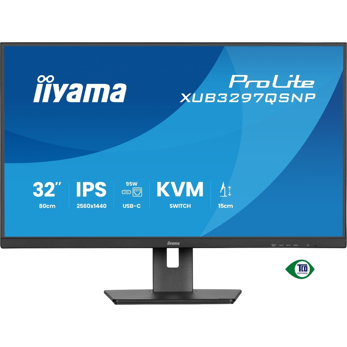 Монитор 32" Iiyama ProLite XUB3297QSNP-B1 IPS QHD, 100 Гц, 1 мс (MPRT), 16:9, 350 кд/м², HDMI 2.0, DP 1.4, USB-C (95 Вт PD), встроенные динамики (2x2.5 Вт), KVM-модуль, поворотная подставка, черный
