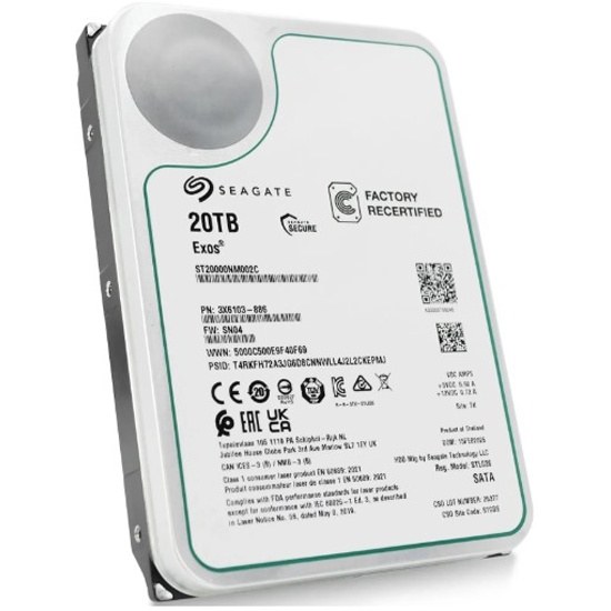 Жесткий диск HDD Seagate SATA3 20Tb Exos X20 7200 RPM 512Mb OFFICIAL RECERTIFIED 1 year warranty (replacement ST20000NM007D, ST20000NM002H, MG10ACA20TE)