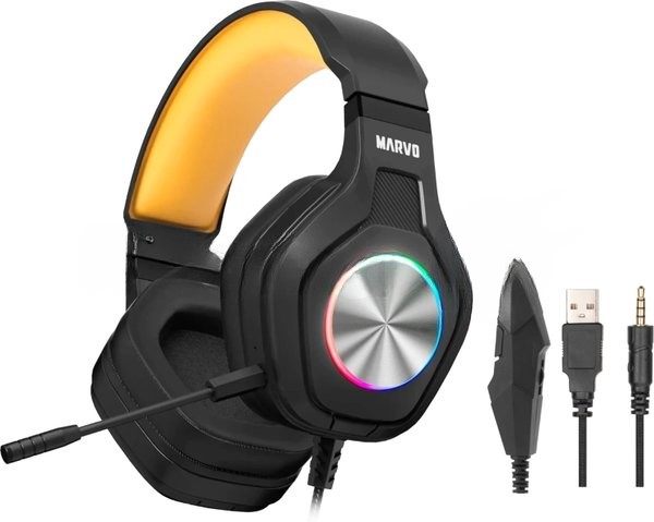 Гарнитура MARVO HG9084 Pulz 80 чёрный, проводная, USB, подсветка