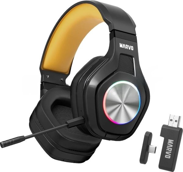 Гарнитура MARVO HG9084W Pulz 80W чёрный, беспроводная + проводная, радиоканал, до 50 ч, подсветка, совместимость с PS5, Xbox
