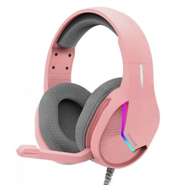 Гарнитура Marvo H8618 Tactic 40 розовый, проводная, USB, микрофон с шумоподавлением, RGB-подсветка
