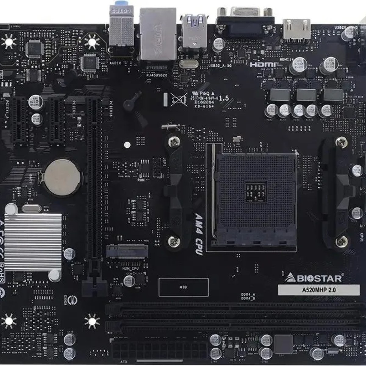 Материнская плата Biostar A520MHP 2.0, AM4, AMD A520, 2xDDR4, 4xSATA, 1xM.2, 1xPCIe 3.0 x16, 2xPCIe 3.0 x1, 1xVGA, 1xHDMI, 1x1Gb LAN, 2xUSB-A 5Gbps, 4xUSB-A 2.0, 3x3.5 мм, 7.1, mATX
