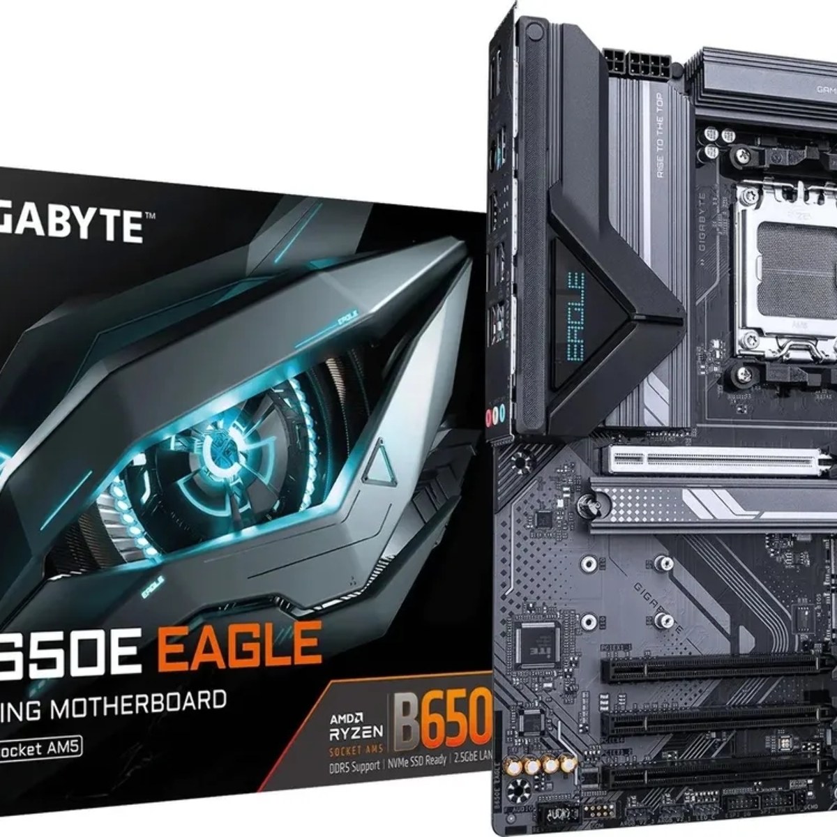 Материнская плата Gigabyte B650E EAGLE, AM5, AMD B650E, 4xDDR5, 4xSATA, 3xM.2, 1xPCIe 5.0 x16, 1xPCIe 4.0 x16, 2xPCIe 3.0 x16, 1xHDMI, 1xDP, 1x2.5Gb LAN, 1xUSB-C 5Gbps, 2xUSB-A 10Gbps, 2xUSB-A 5Gbps, 4xUSB-A 2.0, 1xPS/2, 3x3.5 мм, 7.1, ATX