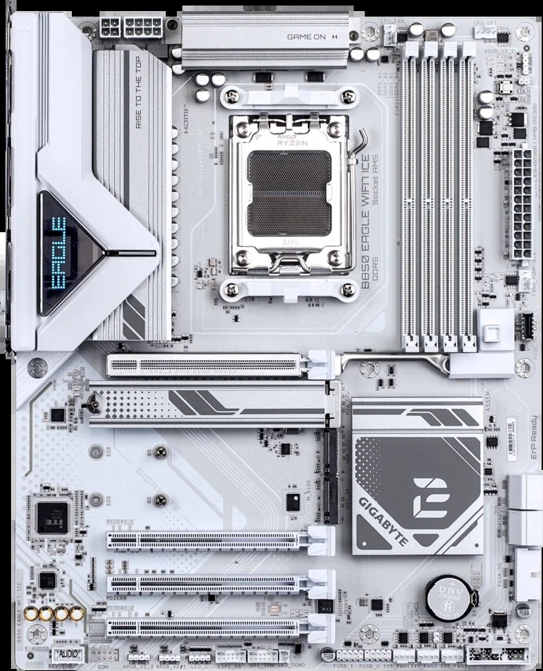 Материнская плата Gigabyte B850M EAGLE WIFI7, AM5, AMD B850, 4xDDR5, 4xSATA, 2xM.2, 1xPCIe 5.0 x16, 1xPCIe 3.0 x16, 1xHDMI, 2xDP, 1x2.5Gb LAN, Wi-Fi 7, Bluetooth 5.4, 1xUSB-C 10Gbps, 1xUSB-A 10Gbps, 2xUSB-A 5Gbps, 4xUSB-A 2.0, 1xPS/2, 3x3.5 мм, 7.1, mATX