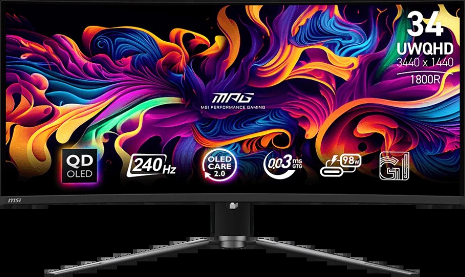 Монитор MSI 34,18" MPG 341CQPX QD-OLED 1800R, 21:9, UWQHD, 0,03ms, 240Hz, HDMI, DP, USB-C, HAS