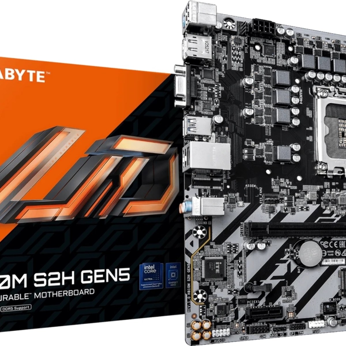 Материнская плата Gigabyte H810M S2H GEN5, LGA 1851, Intel H810, 2xDDR5, 4xSATA, 1xM.2, 1xPCIe 5.0 x16, 1xPCIe x1, 1xVGA, 1xHDMI, 1xDP, 1x1Gb LAN, 4xUSB-A 5Gbps, 2xUSB-A 2.0, 1xPS/2, 3x3.5 мм, 7.1, mATX
