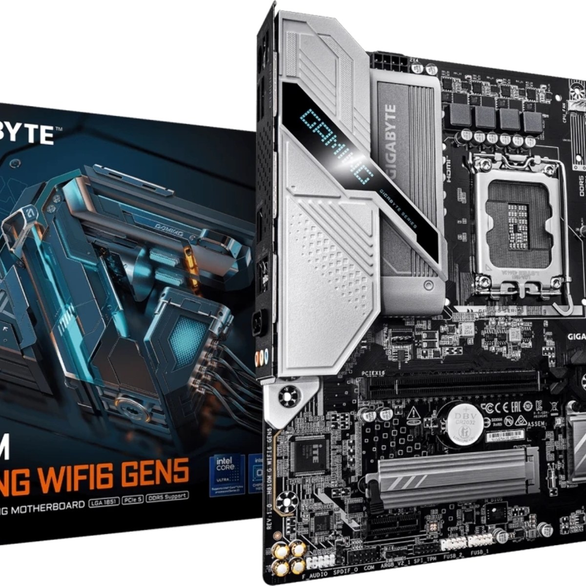 Материнская плата Gigabyte H810M GAMING WIFI6 GEN5, LGA 1851, Intel H810, 2xDDR5, 4xSATA, 1xM.2, 1xPCIe 5.0 x16, 1xPCIe x1, 1xHDMI, 1xDP, 1x2.5Gb LAN, Wi-Fi 6, Bluetooth 5.4, 1xUSB-A 5Gbps, 5xUSB-A 2.0, 1xPS/2, 3x3.5 мм, 7.1, mATX