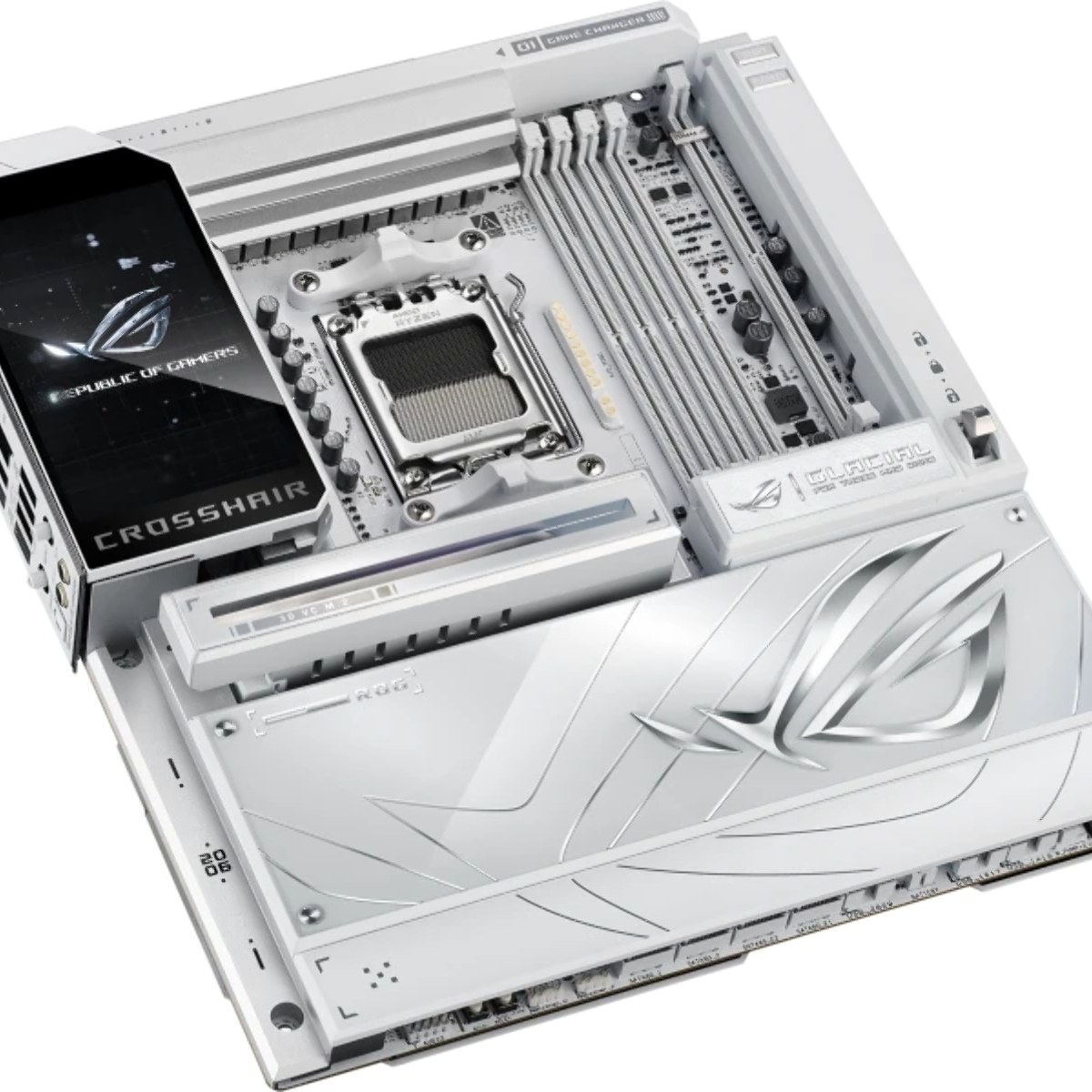 Материнская плата ASUS ROG CROSSHAIR X870E GLACIAL, AM5, AMD X870E, 4xDDR5, 4xSATA, 7xM.2, 2xPCIe 5.0 x16, 2x10Gb LAN, Wi-Fi 7, Bluetooth 5.4, 2xUSB-C 40Gbps (USB4 / Gen3x2), 4xUSB-C 10Gbps, 8xUSB-A 10Gbps, 2x3.5 мм, 7.1, E-ATX