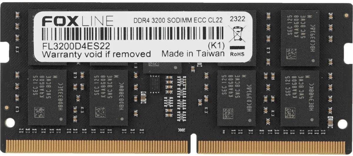 Память оперативная Foxline SODIMM 32GB 3200 DDR4 ECC CL22 (2Gb*8)