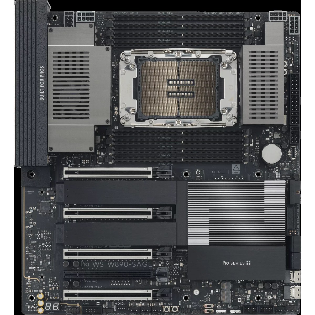 Серверная материнская плата ASUS PRO WS W890-SAGE, 1xLGA 4710-2, Intel W890, 8xDDR5, 4xSATA, 4xM.2, 4xPCIe 5.0 x16, 1xPCIe 4.0 x16, 2xDP, 1x2.5Gb LAN, 1x10Gb LAN, 2xUSB-C 40Gbps (USB4 / Gen3x2), 6xUSB-A 10Gbps, 2xUSB-A 2.0, 7.1, SSI CEB