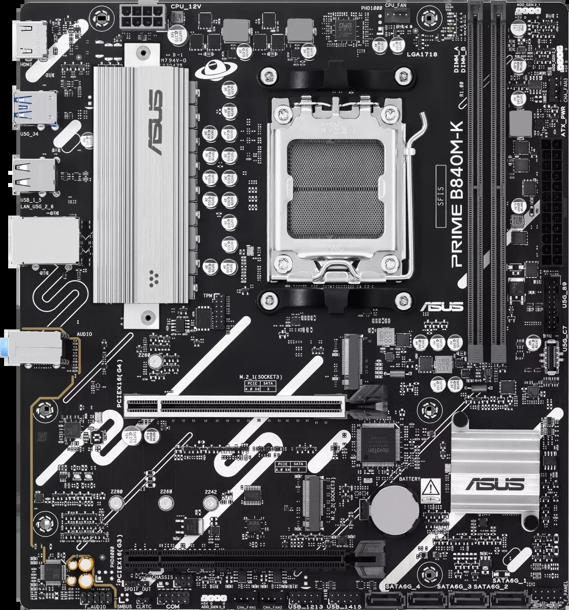 Материнская плата Asus PRIME B840M-K Socket AM5 AMD B840 2xDDR5 mATX AC`97 8ch(7.1) 2.5Gg RAID+HDMI