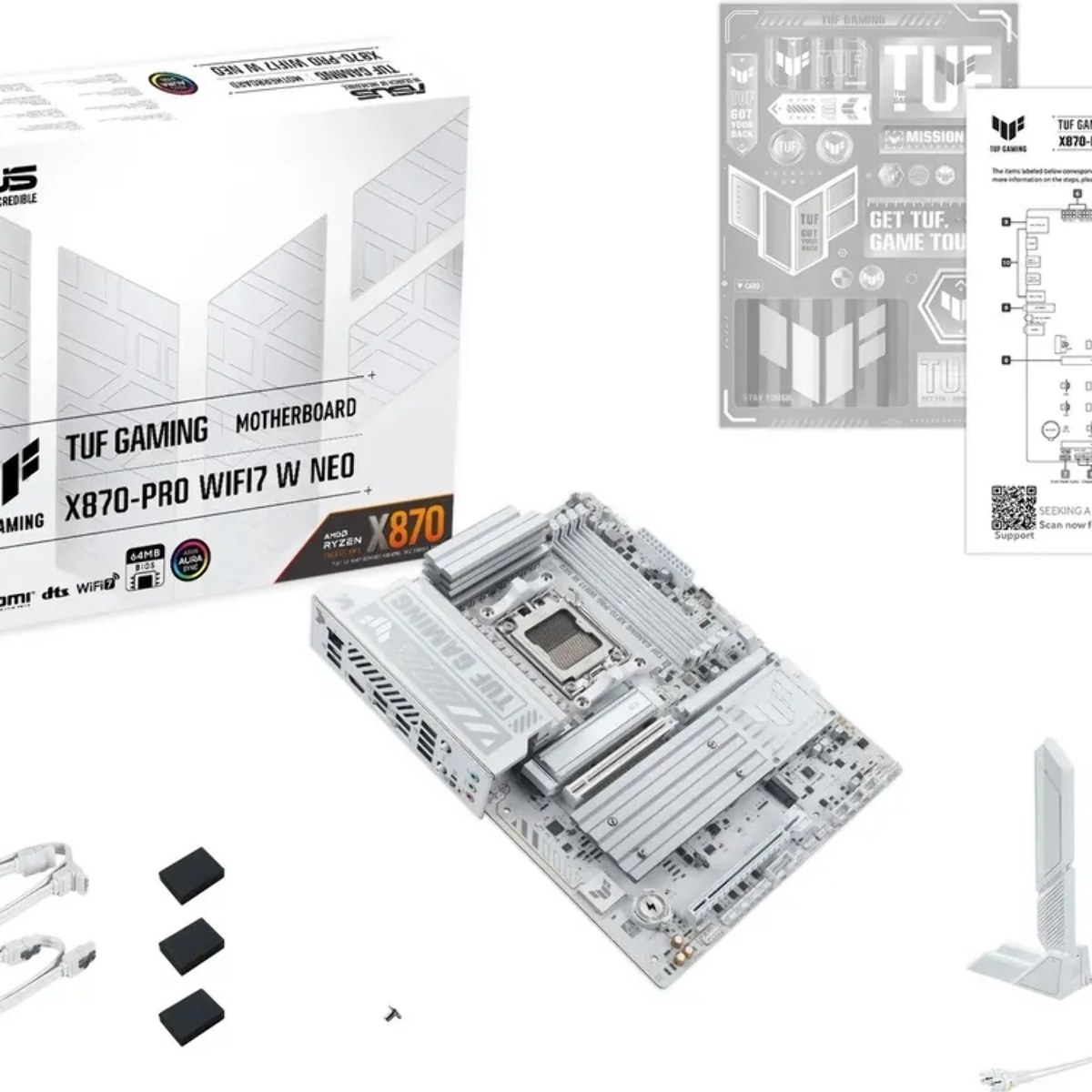 Материнская плата ASUS TUF GAMING X870-PRO WIFI7 W NEO, AM5, AMD X870, 4xDDR5, 2xSATA, 4xM.2, 1xPCIe 5.0 x16, 1xPCIe 4.0 x16, 1xHDMI, 1x5Gb LAN, Wi-Fi 7, Bluetooth 5.4, 2xUSB-C 40Gbps (USB4 / Gen3x2), 3xUSB-A 10Gbps, 4xUSB-A 5Gbps, 1xUSB-A 2.0, 3x3.5 мм, 7.1, ATX