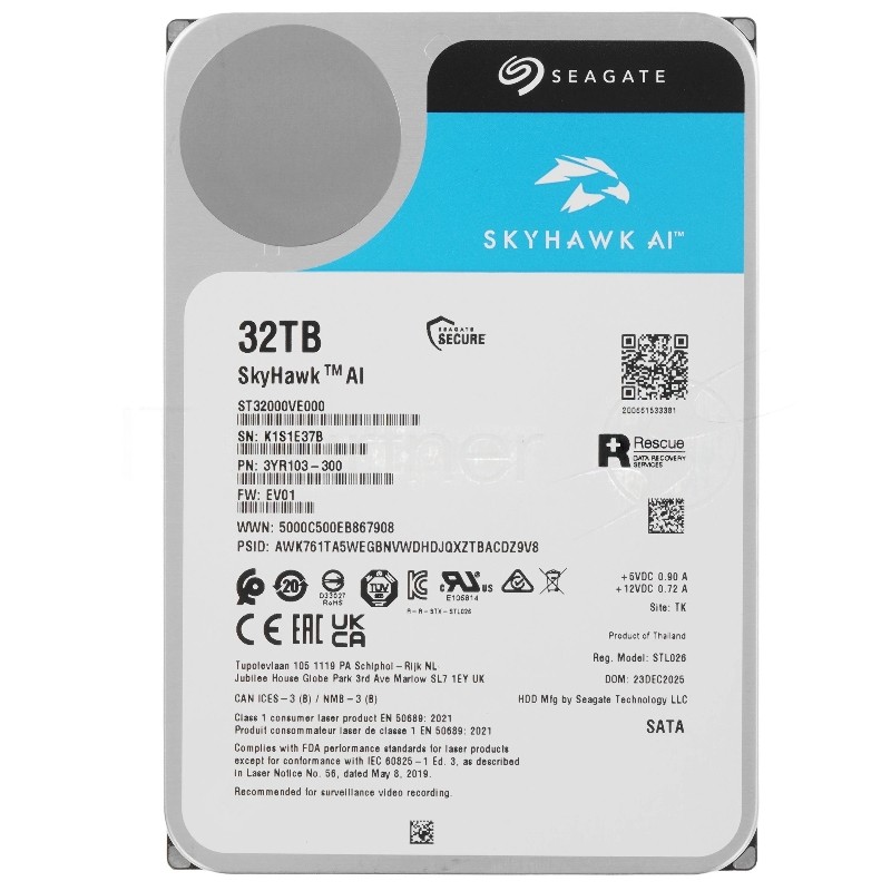 Жесткий диск HDD Seagate SkyHawk AI 32Tb 7200rpm SATA 512Mb 3.5"