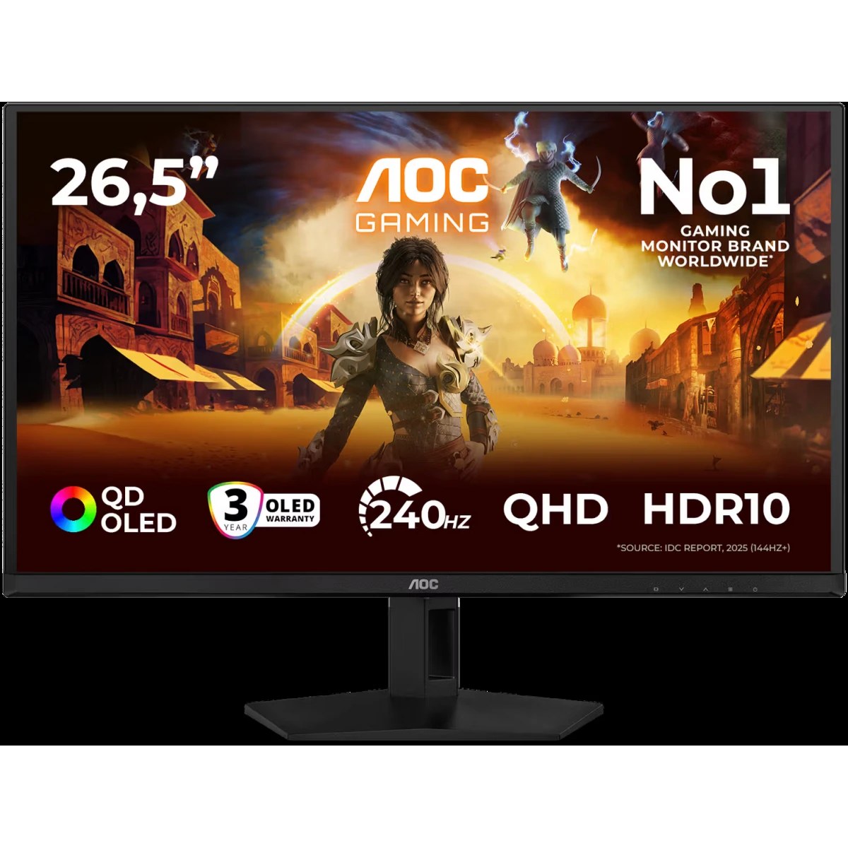 Монитор 26.5" AOC Q27G41ZDF QD-OLED 2560x1440, 240 Гц, 0.03 мс, 16:9, 400 кд/м², HDMI, DisplayPort, Flicker Free, Low Blue Light, черный