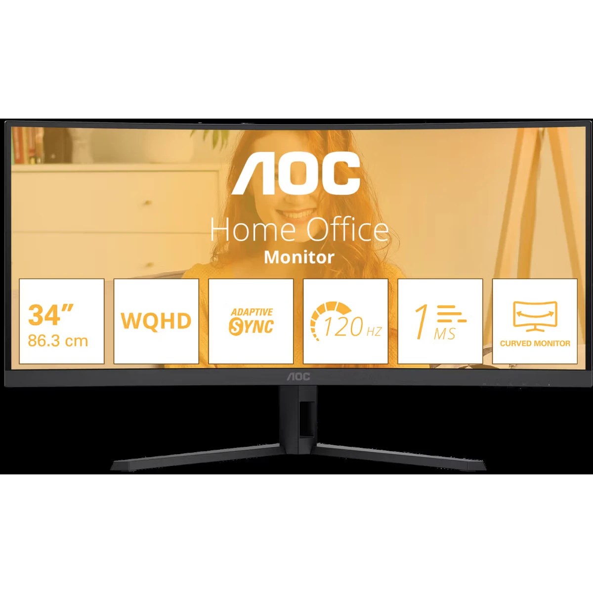 Монитор AOC 34" CU34B3E 1500R, 21:9, UWQHD, 1/4ms, 300cd, 120Hz, HDMI, DP