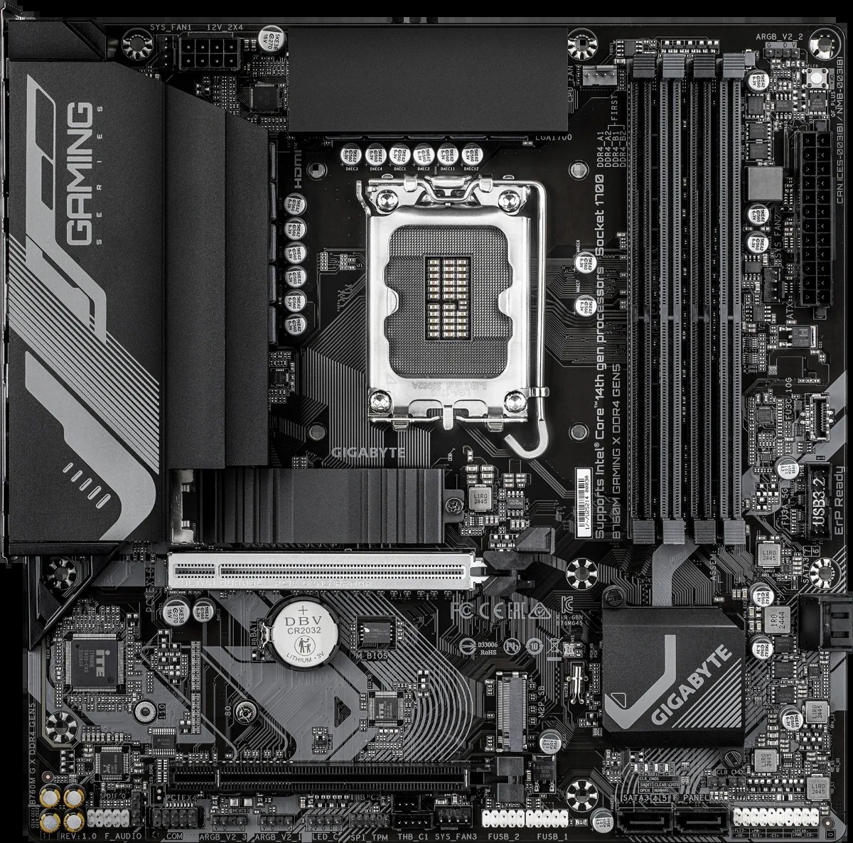 Материнская плата Gigabyte B760M GAMING X DDR4 GEN5, LGA1700, Intel B760, 4xDDR4, 4xSATA, 1xPCIe 5.0 x16, 1xPCIe 3.0 x4, 2xM.2 PCIe 4.0, 1xHDMI, 1xDisplayPort, 1x 2.5Gb LAN, 5xUSB 2.0, 3xUSB 3.2 Gen1, 3x3.5 мм, 7.1, microATX