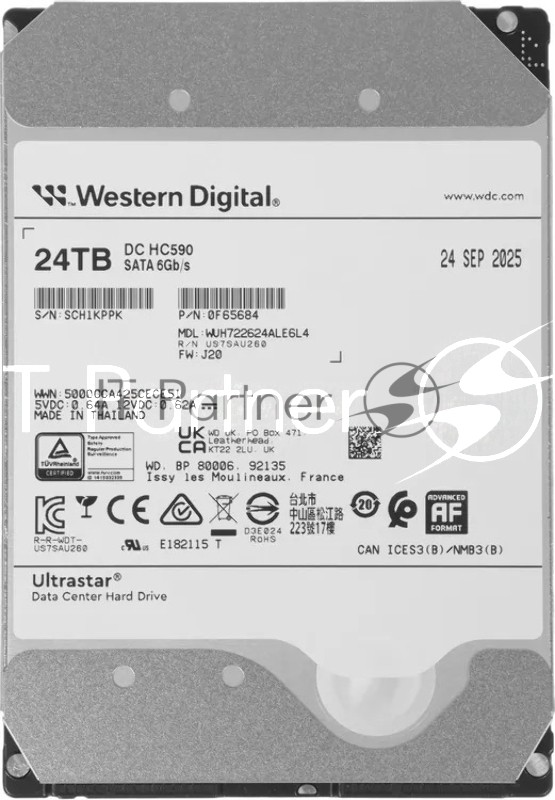 Жесткий диск HDD WD Ultrastar DC HC590 24Tb 7200rpm SATA-III 512Mb 3.5"