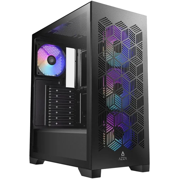 Корпус AZZA Aerohex Black, Midi-Tower, чёрный, 4 x 120 мм