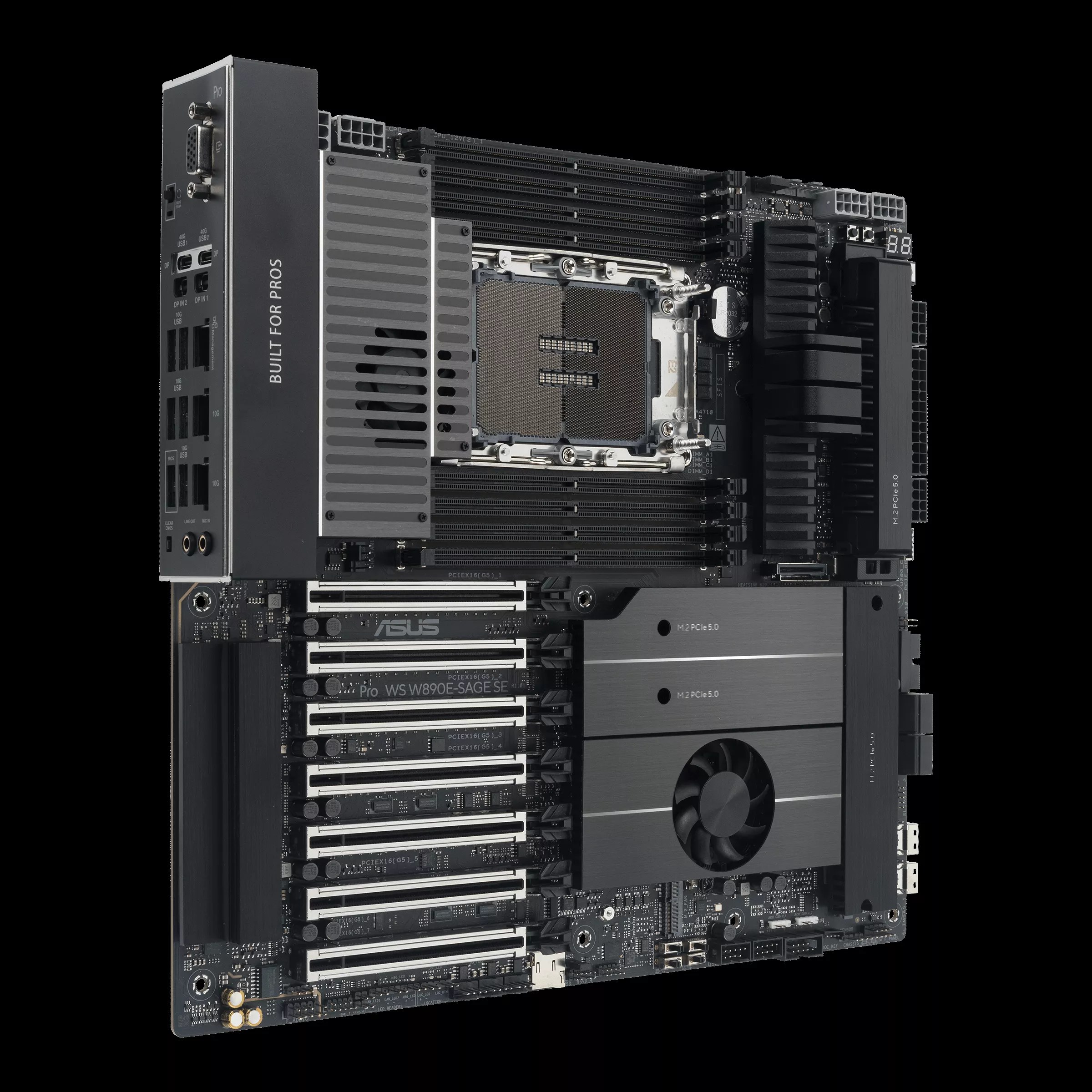 Серверная материнская плата ASUS PRO WS W890E-SAGE SE, LGA 4710-2, Intel W890, 8xDDR5, 4xSATA, 4xM.2, 7xPCIe 5.0 x16, 1xVGA, 2x10Gb LAN, IPMI, 2xUSB-C 40Gbps (USB4 / Gen3x2), 6xUSB-A 10Gbps, 2x3.5 мм, 7.1, EEB