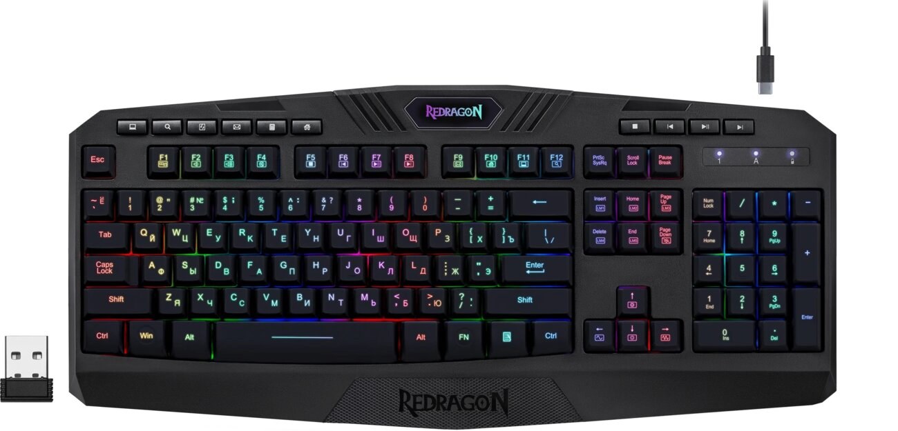 Клавиатура Redragon Harpe Wireless гибридная, USB Type-A, радиоканал, чёрный