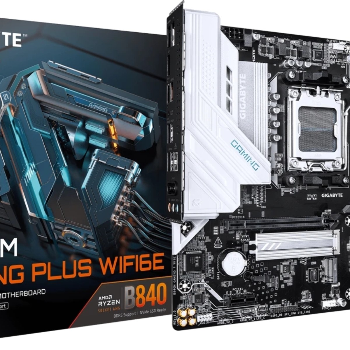 Материнская плата Gigabyte B840M GAMING PLUS WIFI6E, AM5, AMD B840, 4xDDR5, 4xSATA, 2xM.2, 1xPCIe 4.0 x16, 1xPCIe x1, 1xHDMI, 2xDP, 1x1Gb LAN, Wi-Fi 6E, Bluetooth 5.3, 1xUSB-C 10Gbps, 1xUSB-C 5Gbps, 1xUSB-A 10Gbps, 1xUSB-A 5Gbps, 3xUSB-A 2.0, 3x3.5 мм, 7.1, mATX