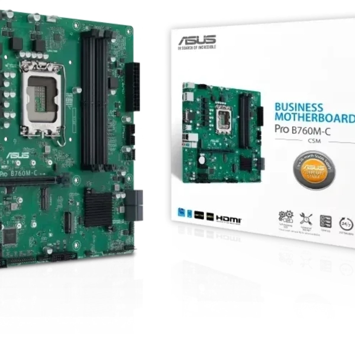 Материнская плата ASUS PRO B760M-C-CSM, LGA 1700, Intel B760, 4xDDR5, 4xSATA, 2xM.2, 1xPCIe 4.0 x16, 2xPCIe 3.0 x1, 1xVGA, 1xHDMI, 2xDP, 1x1Gb LAN, 2xUSB-A 5Gbps, 2xUSB-A 2.0, 3x3.5 мм, 7.1, mATX