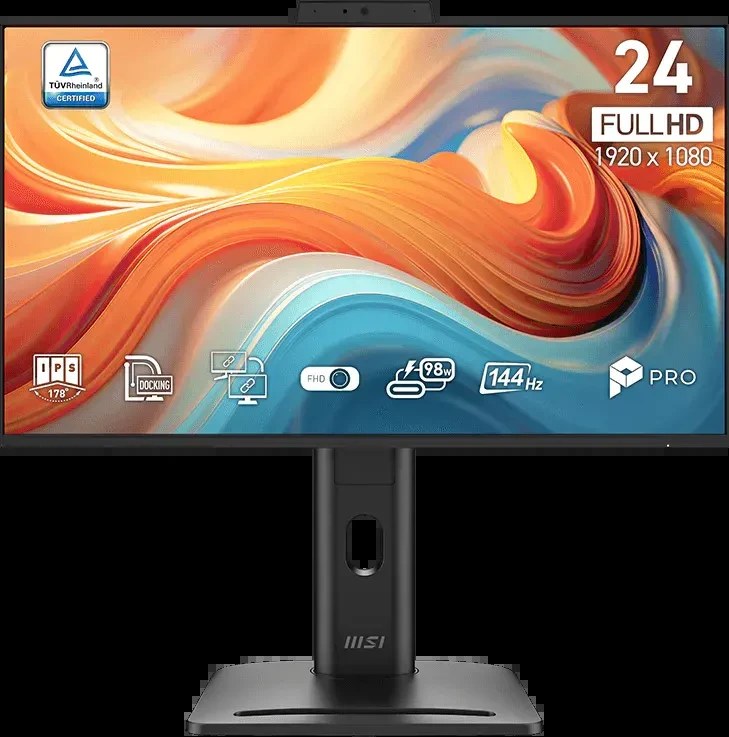 Монитор MSI PRO MP245PDG E14 23.8" 16:9 FHD(1920x1080) IPS Flat,1ms(MPRT),1300:1,100M:1,300nits,Webcam,HDMI,DP,Type-C,Type-B, 2xType A,LAN,Speaker,Tilt,Swivel,Height,Pivot,VESA,144Hz,Black,1y war-ty