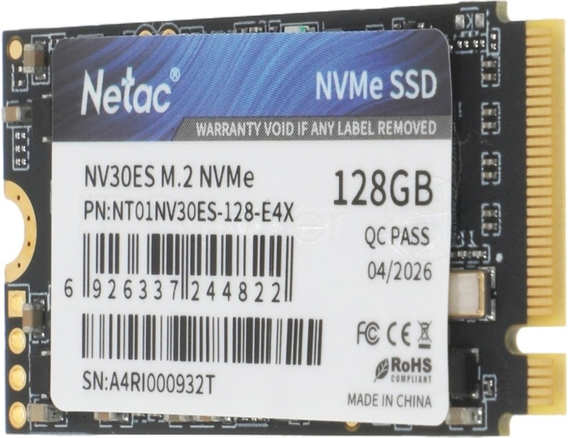 Твердотельный накопитель SSD M.2 2242 Netac 128Gb NV30ES Series NT01NV30ES-128-E4X (PCI-E 3x4, up to 1600/1300MBs, 3D NAND, 75TBW, NVMe, 22х42mm)