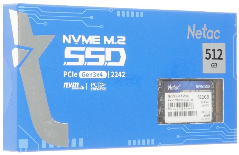 Твердотельный накопитель SSD M.2 2242 Netac 512Gb NV30ES Series NT01NV30ES-512-E4X (PCI-E 3x4, up to 3200/2400MBs, 3D NAND, 300TBW, NVMe, 22х42mm)