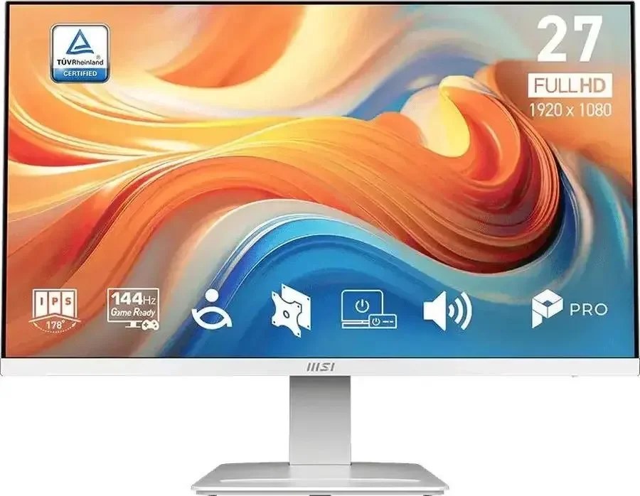 Монитор 27" MSI PRO MP273W E14A IPS 1920x1080, 144 Гц, 4 мс, 16:9, 250 кд/м², HDMI, DisplayPort, VGA, Adaptive-Sync, Flicker Free, Low Blue Light, белый