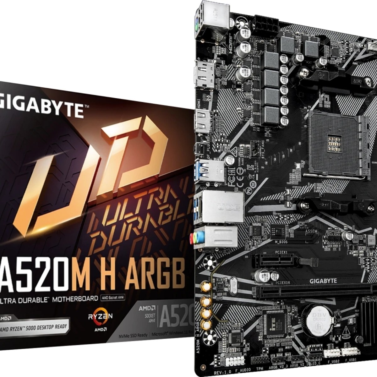 Материнская плата Gigabyte A520M H ARGB, AM4, AMD A520, 2xDDR4, 4xSATA, 1xM.2, 1xPCIe 3.0 x16, 1xPCIe x1, 1xHDMI, 1xDP, 1x1Gb LAN, 4xUSB-A 5Gbps, 2xUSB-A 2.0, 1xPS/2, 3x3.5 мм, 7.1, mATX