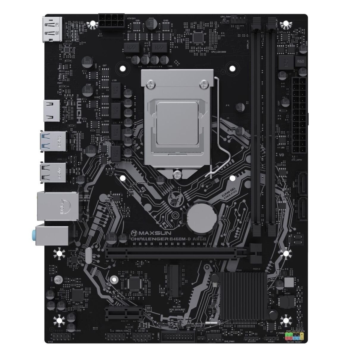 Материнская плата Maxsun MS-Challenger B460M-D, LGA1200, Intel B460, 2xDDR4, 2xSATA, 1xM.2, 1xPCIe 3.0 x16, 1xPCIe 3.0 x1, 1xHDMI, 1xDisplayPort, 1x 1Gb LAN, 4xUSB 3.2 Gen1, 2xUSB 2.0, 3x3.5 мм, 7.1, microATX