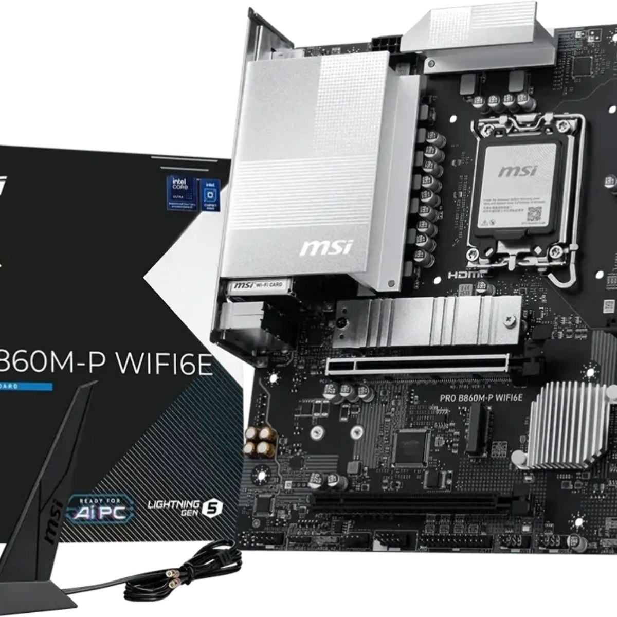 Материнская плата MSI PRO B860M-P WIFI6E, LGA 1851, Intel B860, 4xDDR5 (до 256 ГБ), 4xSATA, 2xM.2 (1xPCIe 5.0, 1xPCIe 4.0), 1xPCIe 5.0 x16, 1xPCIe 4.0 x16, 1xVGA, 1xHDMI, 2xDP, 1x2.5Gb LAN, Wi-Fi 6E, Bluetooth 5.3, 3xUSB-A 5Gbps, 2xUSB-A 2.0, 3x3.5 мм, 7.1, чёрный, mATX