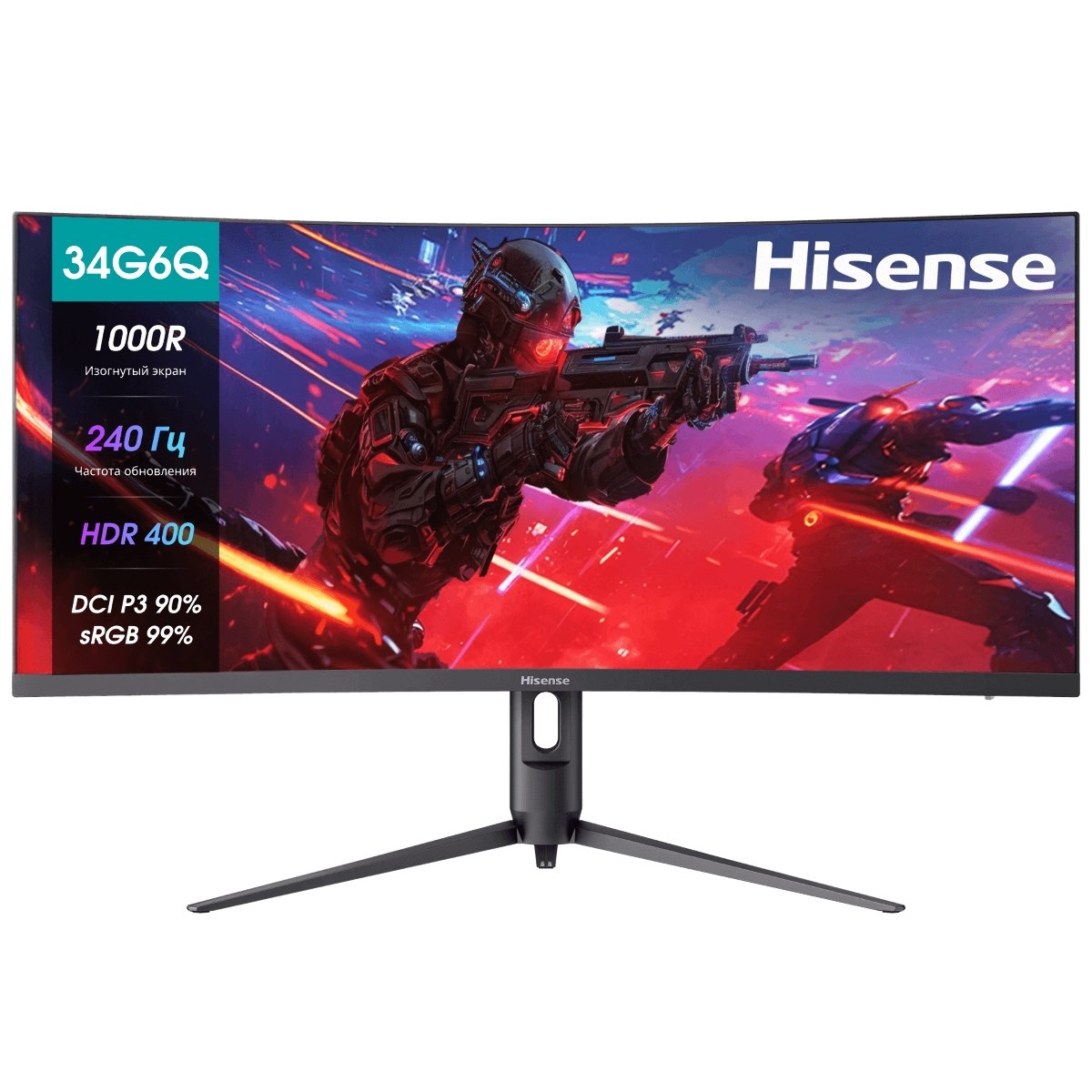 Монитор 34" Hisense 34G6QPRO, VA, 3440x1440, 240Гц, мс, 320кд/м2, 3000:1, 2*3Вт, DP, HDMIх2, изогнутый