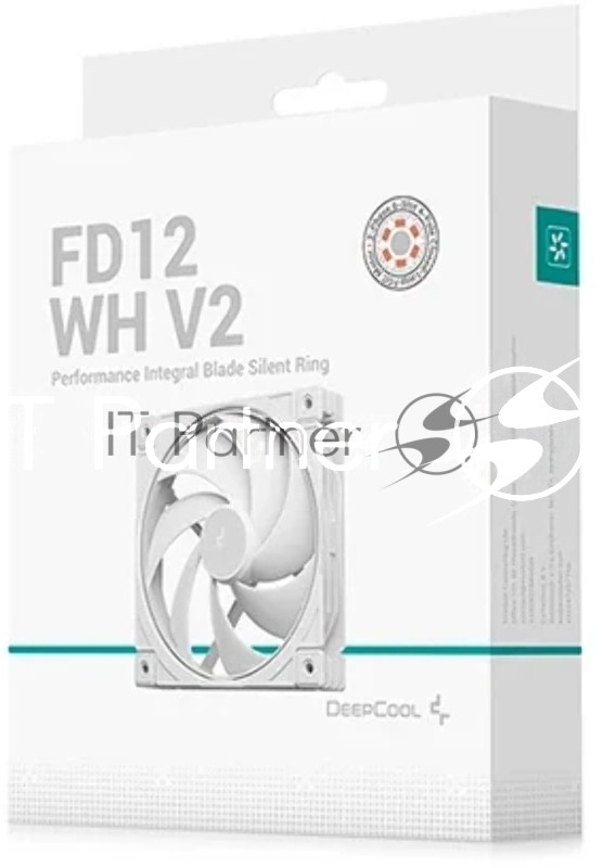 Вентилятор корпусной DeepCool FD12 WH V2 белый, 120 мм, 500-2500 об/мин, 32.32-35.66 дБ, 4 pin PWM, без подсветки