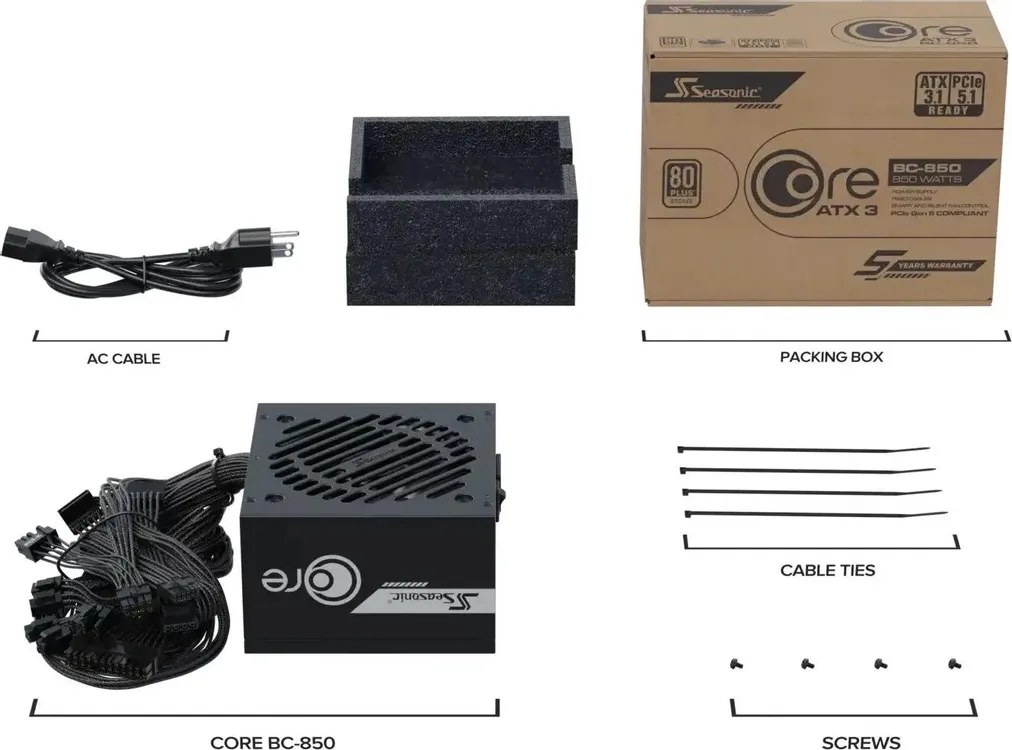 Блок питания Seasonic ATX 850W Core V2 BC-850 80+ bronze (20+4pin) APFC 120mm fan 3xSATA RTL