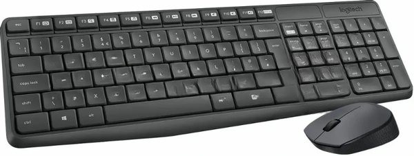 Комплект клавиатура+мышь Logitech MK235 беспроводной, USB, 1000 DPI, серый ( неоригинальная гравировка)