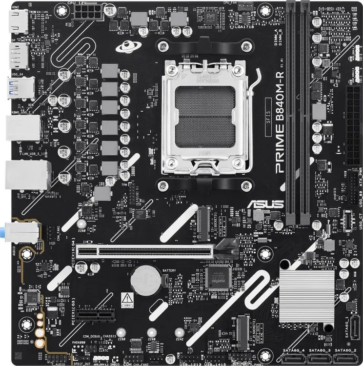 Материнская плата Asus PRIME B840M-R Socket AM5 AMD B840 2xDDR5 mATX AC`97 8ch(7.1) GbLAN RAID+HDMI+DP