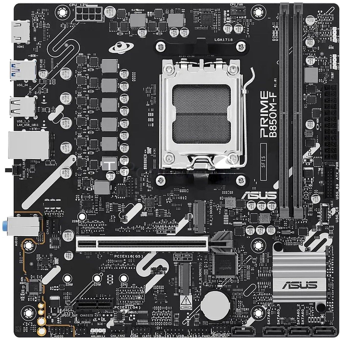 Материнская плата ASUS PRIME B850M-F, AM5, AMD B850, 2xDDR5, 4xSATA, 2xM.2 PCIe, 1xPCIe 5.0 x16, 1xPCIe 4.0 x16, 1xHDMI, 1x 1Gb LAN, 2xUSB 3.2 Gen 1, 4xUSB 2.0, 3x3.5 мм, 7.1, microATX