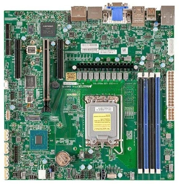 Материнская плата Supermicro X13SAZ-F, LGA1700, Intel R680E, 4xDDR5, 4xSATA, 1xM.2, 1xPCIe 5.0 x16, 2xPCIe 4.0 x4, 1xVGA, 1xDVI-D, 1xHDMI, 2xDisplayPort, 2x2.5Gb LAN, 4xUSB 3.2 Gen2, 3x3.5 мм, 7.1, microATX