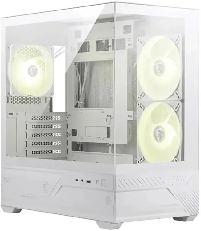 Корпус для ПК MSI MAG PANO M110R WHITE , Micro-ATX, 1xUSB 3.2 Gen 1, 1xUSB 3.2 Gen2x2 Type-C, 2x140mm, ARGB Reverse Blade Fan, 1x120mm ARGB Fan, ARGB+PWM Control Board, TG