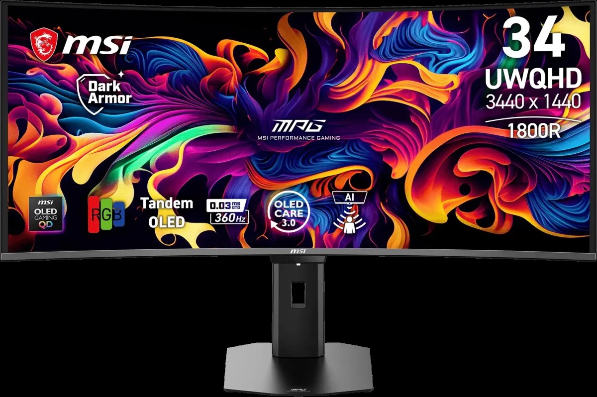 Монитор MSI 34" MPG 341CQR QD-OLED X36 1800R, 21:9, QD-OLED, UWQHD, 0,03ms, 300cd, 360Hz, HDMI, DP, USB, USB-C, HAS