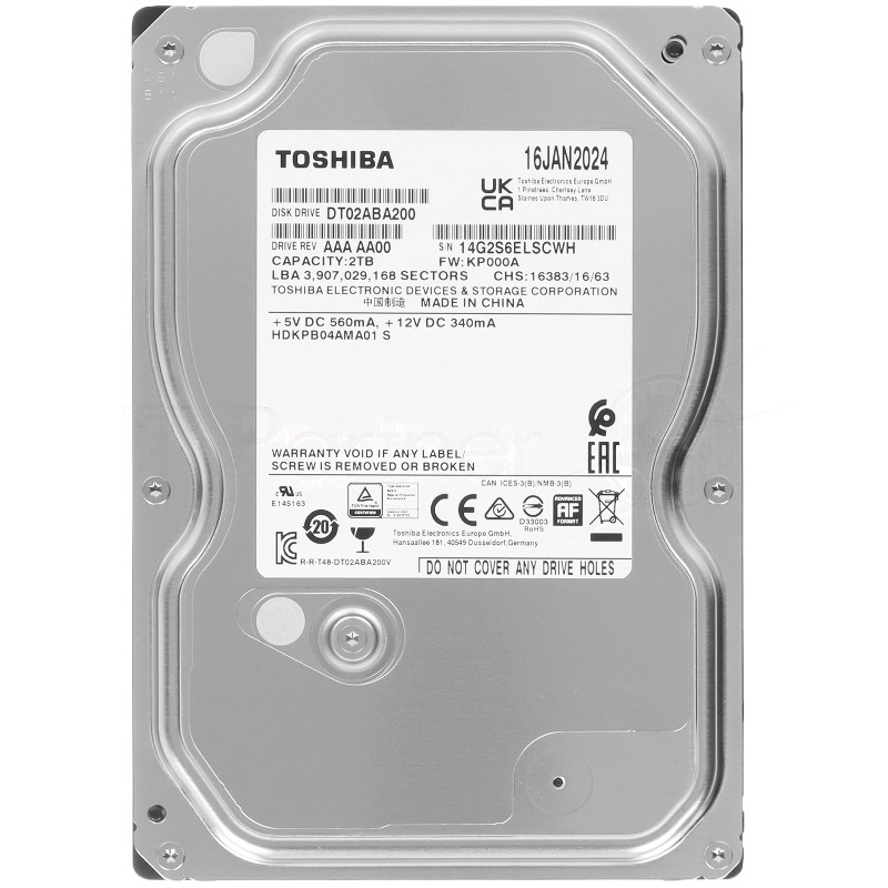 Жесткий диск HDD Toshiba DT02 2Tb 5400rpm SATA-III 128Mb 3.5"